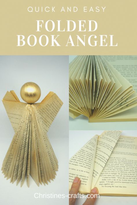 Folded Book Angel, Full Tutorial ~ Christine's Crafts Angels Made From Books, Old Book Pages Crafts Christmas, Book Angels How To Make A, Book Folding Christmas, Xmas Decorations To Make, Book Angel, Book Christmas Tree, Old Book Crafts, Make A Book