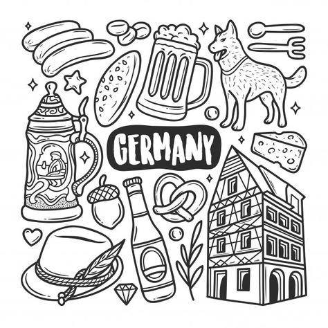 Germany icons hand drawn doodle coloring | Free Vector #Freepik #freevector #travel #icon #hand #line Germany Doodles, Germany Doodle Art, Poland Coloring Pages, Germany Coloring Pages, Doodles Travel, Germany Drawing, Travelling Doodle Art, Icons Hand Drawn, Travel Doodles