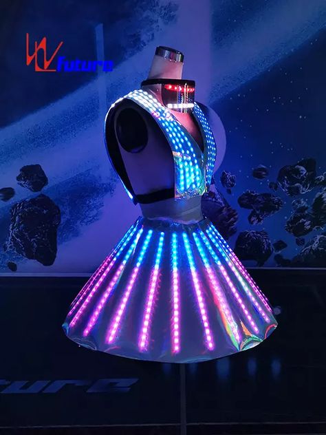 China Future Pixel LED Dance Dress Costumes For Big Event Show WL-0274 Manufacturer and Supplier | Future Creative Future Costume Ideas, Galactic Outfit, Led Outfit, Modern Costume Design, Light Up Dress, Futuristic Costume, Purim Costumes, Light Up Dresses, Future Costume