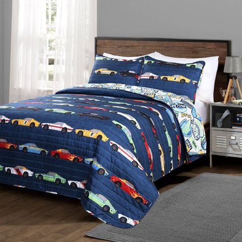 Race Car Bed, Car Quilt, Big Kid Bed, Reversible Bedding, Lush Decor, Car Bed, Twin Quilt, Linen Texture, Quilt Set