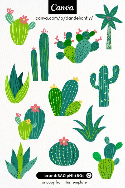 Green desert cactus cacti. Canva elements ide Cactus Illustration Design, Element Reference, Cacti Illustration, Canva Elements Ideas, Canva Project, Children's Book Layout, Desert Green, Canva Etsy, Cactus Illustration