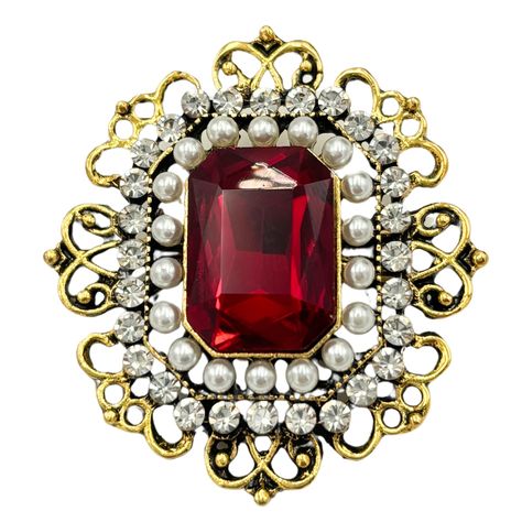 PRICES MAY VARY. ✅ Elegant & Classic: This brooch pin dazzles with pearls covering a red faux ruby center, perfect for lovers of vintage, retro, and gothic styles. ✅ Perfect Size: Sized at 4.4x4.0 cm (1.7x1.6 in), this brooch pin is just the right size for any use, whether as a clothing pin, jewelry, or decoration. ✅ Durable Quality: Crafted from high-quality alloy, it's designed to last, resisting fading and breakage, so you can wear it daily without worry. ✅ Great for Gifts: An excellent choic Ruby Brooch, Victorian Brooch, Antique Brooches, Brooch Jewelry, Red Vintage, Royal Jewelry, Old Jewelry, Pin Jewelry, Gold Crystal