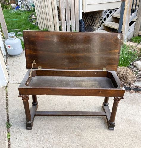 Pretty In Pink Bench Makeover - My Creative Days Old Piano Bench Repurpose, Piano Bench Makeover Ideas, Piano Bench Makeover, Wooden Stools Diy, Bench Makeover, Pink Bench, Old Piano, Diy Stool, Thieves Cleaner