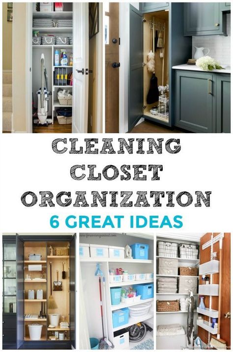 6 super organized cleaning closets: How to organize and store your cleaning supplies so that they are all in one place and easy to find. #cleaningcloset #cleaningsupplies How To Organize Hall Closet, Vacume Cleaner Storage Ideas, Cleaning Closet Organization Ideas, Building Pantry, Utility Closet Organization Ideas, Broom Closet Organizer, Cleaning Cupboard, Cleaning Closet Organization, Storage Closets