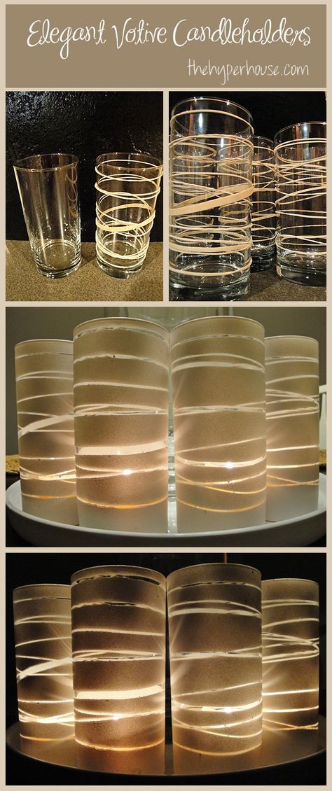 DIY votive candle holders Dollar Store Candle Holder, Dollar Tree Candle Holders, Dollar Store Candles, Dollar Store Diy Projects, Diy Projects To Sell, Easy Candles, Elegant Candles, Diy Candle Holders, Cheap Crafts