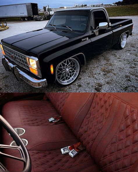 Bo Darville” ♠️ One Sinister Squarebody with ALL THE ATTITUDE! This 1980 Shortbed has New Paint, Clean 350 V8 That Fires Up Quick, Smooth Shifting 350 Automatic, New Custom 22” Wheels, New Suspension Nice Black Vinyl Interior OR We Can Take It Custom! New Cold AC! ~FREE DELIVERY! We Handle It All! ~OPTIONAL FINANCING AVAILABLE with Just 10% Down! Call/Text: 606-776-2886 Email: HotRodDirty@yahoo.com SHOP: www.TraditionalHotRod.com #squarebody #patina #c10 #cammed #hotrod #squarebod... Squarebody Truck, Hotrod Interior, Black Trucks, 22 Wheels, Vinyl Interior, Black Truck, C10 Trucks, Truck Interior, Chevy C10