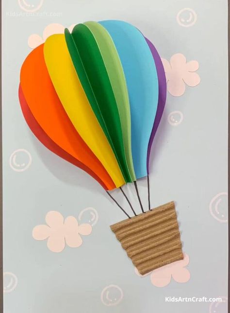 DIY How to Make Paper Air Balloon – Art and Craft for Kids - Kids Art & Craft Easy Construction Paper Crafts, Aktiviti Tadika, Balon Cu Aer Cald, Paper Art And Craft, Aktiviti Kanak-kanak, Construction Paper Crafts, Seni Dan Kraf, Hand Crafts For Kids, Rainbow Crafts