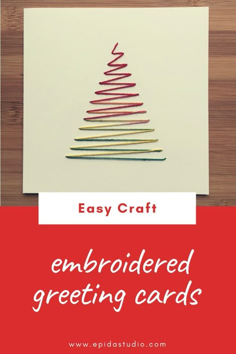 Embroidered Christmas Cards, Embroidered Greeting Cards, Easy Embroidery Designs, Embroidered Christmas Ornaments, Embroidery Cards Pattern, Christmas Card Tutorials, Embroidered Cards, Cards For Christmas, Sewing Cards