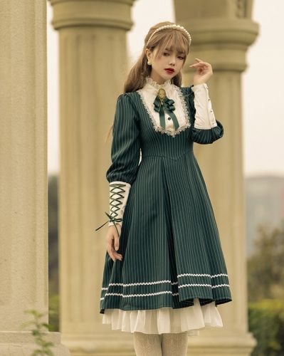 YinLing Maiden Striped Vintage Classic Lolita OP Dress Gaun Abad Pertengahan, Classical Dress, Op Dress, Classic Lolita, Old Fashion Dresses, فستان سهرة, Frocks For Girls, Vestidos Vintage, Fashion Attire