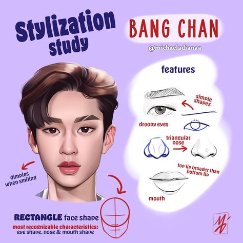 Stylization Study, Boy Haircut Ideas, Rectangle Face Shape, Rectangle Face, Droopy Eyes, Piskel Art, Skz Bangchan, Procreate Illustration, Face Study