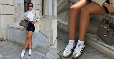 Today I've put together my 30 favorite Adidas Samba outfit ideas, so you have enough inspiration to combine and style this trendy, versatile shoe. Samba Socks Outfit, Sambas With Socks, Sambas Adidas Women Outfit Spring, Outfits Sambas, White Samba Adidas Outfit, Petite Women Outfits, Adidas Shorts Outfit, Sambas Adidas Women Outfit, Sambas Outfit