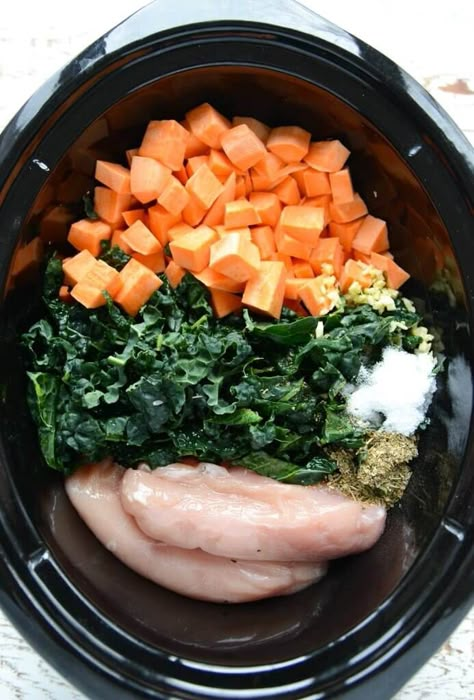 Sweet Potato Stew, Slow Cooker Chicken Healthy, Chicken Kale, Salad Kale, Potato Stew, Chicken Sweet Potato, Healthy Slow Cooker, Sweet Potato Soup, Think Food