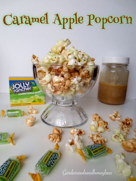 Green Apple Jolly Rancher and Caramel Popcorn Green Apple Jolly Rancher, Caramel Apple Popcorn, Apple Popcorn, Popcorn Recipes Easy, Flavored Popcorn, Fall Cooking, Caramel Candy, Popcorn Recipes, Sweet Treats Recipes