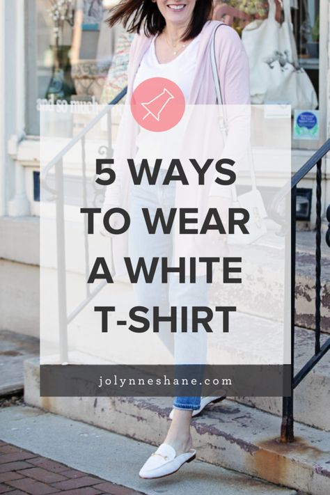 There is no more essential wardrobe piece than a white t-shirt, so I rounded up 5 easy ways to wear a white t-shirt, with real-life examples! Click through to see them all, and tell me which is your favorite! White Tee Shirt Outfit, White Tshirt And Jeans, White Tees Outfit, White Tshirt Outfit, White Tee Jeans, Over 40 Outfits, Essential Wardrobe Pieces, Tee Shirt Outfit, White Espadrilles