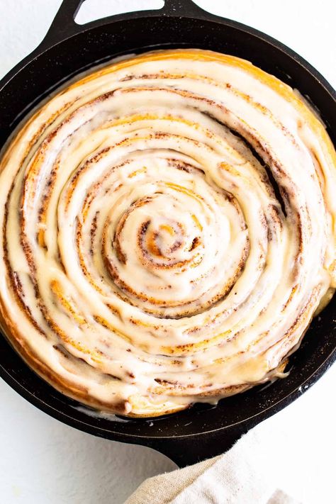 Giant Cinnamon Roll Recipe, Cinnamon Roll Recipe Homemade, Cinnamon Roll Dough, Gimme Some Oven, Cooking Thermometer, Roll Recipe, Cinnamon Rolls Recipe, Cast Iron Skillet, Iron Skillet