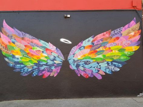 Wings on the wall. Artistic painting of colourful angel wings on a wall in Irela , #Sponsored, #Artistic, #painting, #Wings, #wall, #wings #ad Drawing On Wall, Wing Ideas, Angel Wings Painting, Angel Wings Drawing, Angel Wings Art, Wings Wallpaper, Artistic Painting, Angel Wings Wall, Wing Wall