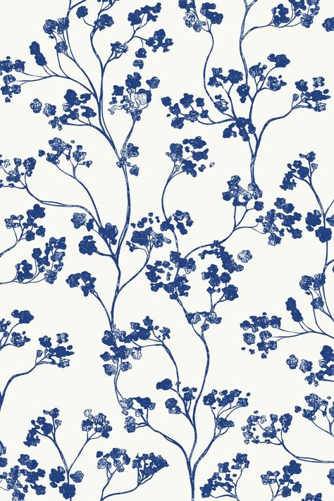 Kew Floral Wallpaper in Baltic Navy, a botanical design Navy Blue Rooms, Cute Blue Wallpaper, Navy Wallpaper, Blue Wallpaper Iphone, Cream Wallpaper, Painted Walls, Plain Wallpaper, Blue Poster, Navy Background