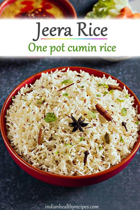 jeera rice or cumin rice is a quick flavored rice dish cooked with spices. Recipe includes instructions to make in a pot, regular cooker or instant pot. #jeerarice #jeeraricerecipe #cuminrice Jeera Rice Recipe, Cumin Rice, Butter Masala, Indian Rice Recipes, Jeera Rice, Arroz Frito, Pulao Recipe, Cooking Recipes Healthy, Bento Recipes