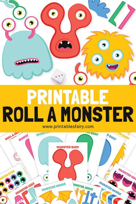 Looking for an easy Monster Craft for preschoolers? Make cute little monsters with our printable Roll a Monster game. Perfect for Halloween too! #halloweencrafts #halloweencraftsforkids #kidscrafts #preschoolcrafts Foam Monster Craft, Roll A Monster Game, Monster Theme Preschool Activities, Monster Halloween Craft, Roll A Monster Free Printable, Monster Crafts For Preschoolers, Roll A Monster Dice Game, Monster Theme Activities, Monster Theme Preschool