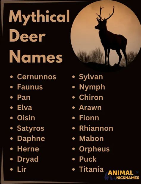 Mythical deer names that showcase the elegance and lore of legendary creatures. Ideal for deer lovers seeking unique and meaningful names inspired by mythology. Deer Names, Fox Names, Animal Nicknames, Mythical Deer, Mythical Names, Female Deer, Male Deer, Magic And Mystery, Funny Deer