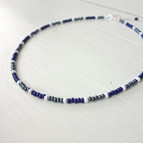 Seed Bead Necklace For Men, Bead Necklace For Men, Beaded Necklace Blue, Beads Choker Necklace, Beads Choker, Cooler Style, Black Seed, Beaded Choker Necklace, Necklace For Men