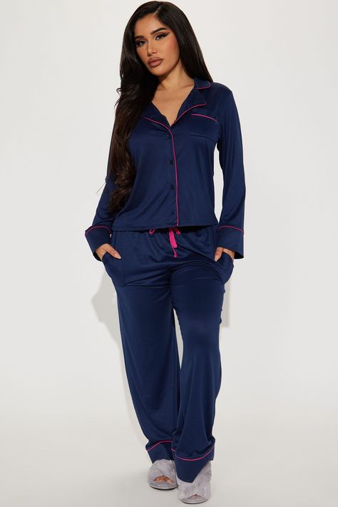 Available In Navy/combo. 2 Piece PJ Set Long Sleeve Pants Button Down Final Sale 95% Polyester 5% Spandex Imported | Relax A Bit 2 Piece PJ Set in Navy Blue size XL by Fashion Nova Fashion Nova Pajamas, Cute Pajama Sets For Women, Pajama Sets For Women, Cute Pajama, Pj Pant, Pjs Set, Cute Pajama Sets, Fashion Nova Outfits, Outfit Inspired