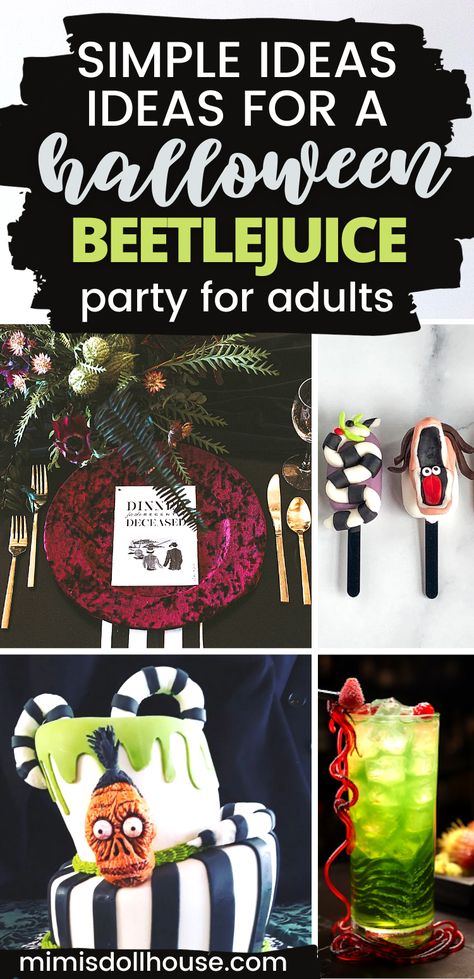 Beetlejuice Date Night, Beatle Juice Movie Night, Beetle Juice Dinner Ideas, Bettlejuice Theme Dinner, Bettle Juice Movie Night, Bettle Juice Party Theme, Bettle Juice Party Food, Bettle Juice Food Ideas, Beetlejuice Themed Halloween Party