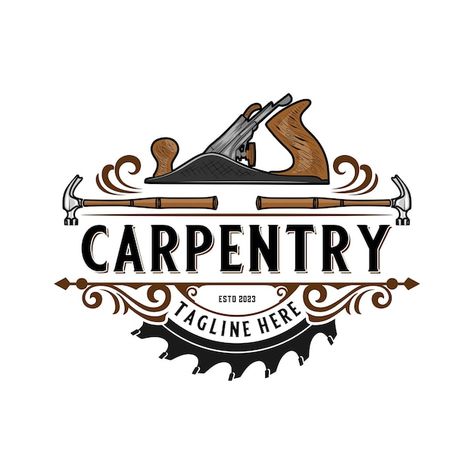 Carpenter vintage logo design. hand plan... | Premium Vector #Freepik #vector #chisel #carpentry-logo #saw-logo #woodworking-logo Carpenter Logo Design, Carpentry Logo Design, Carpentry Logo, Carpenter Logo, Interior Design Logo Inspiration, Carpenter Workshop, Wood Logo Design, Wallpaper Iphone Ios7, Wood Chair Design