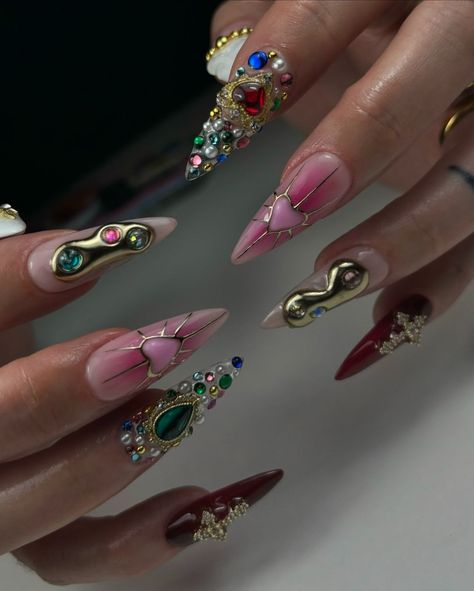 All posts • Instagram Majestic Nail Designs, Arabian Nails Design, Midevil Nail Art, Jeweled Nail Art, Mob Wife Nails 2024, Maximalist Nails Almond, Genie Nails, Burlesque Nails, Arabian Nails