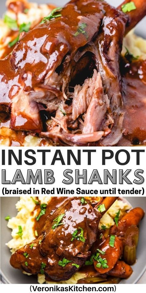 Lamb shank with red wine sauce over mashed potatoes. Lamb Shanks Pressure Cooker, Slow Cook Lamb, Lamb Shank Stew, Pressure Cooker Lamb, Lamb Shanks Slow Cooker, Cook Lamb, Lamb Shank Recipe, Slow Cooker Lamb, Braised Lamb Shanks