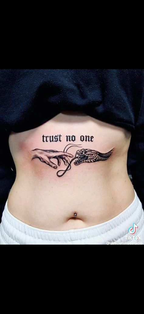 Cheating Tattoo For Women, Tattoos For Masculine Women, Cheated On Tattoo Ideas, Masculine Tattoos For Women, Masculinity Tattoos, Side Burn Tattoos For Women, Tattoos For Baddies, Tattoo Trust No One, Trust No One Tattoo Design