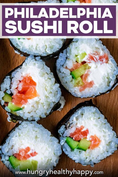 When it comes to sushi, a Philadelphia Roll is one of our favourites. Really light and fresh, and adaptable too. Just a few ingredients and simple to make. Philadelphia Roll Sushi, Philadelphia Roll, Sushi Birthday, Roll Sushi, Sushi Rolls, Few Ingredients, Birthday Ideas, Philadelphia, Rolls