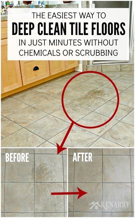 Wow! I love this easy idea for how to clean tile floors quickly and easily. Who knew you could get ceramic tiles deeply clean without chemicals or scrubbing on your hands and knees? Cleaning Tile Floors With Vinegar, Scrubbing Floors By Hand, How To Clean Grout On Tile Floors Easy, Clean Tiles And Grout, Best Cleaner For Tile Floors, How To Clean Linoleum Floors Kitchens, Washing Floors Cleaning Tips, Clean Tile Grout Floors, Deep Clean Linoleum Floors