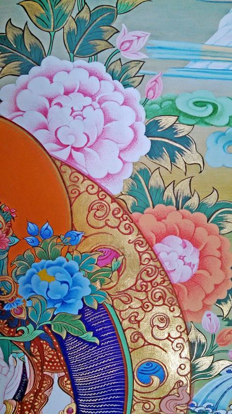 Tibetan Art Pattern, Tibetan Pattern, Thanka Art, Tibetan Painting, Buddhist Painting, Buddhist Artwork, White Tara, Thangka Painting, Tibetan Art