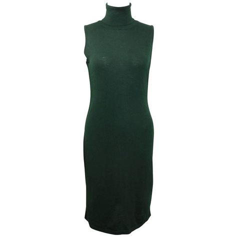 Preowned Versace Jeans Couture Green Wool Sleeveless Turtle Neck Dress ($550) ❤ liked on Polyvore featuring dresses, green, day dresses, cocktail party dress, green party dress, vintage cocktail dresses, evening party dresses and sleeveless turtleneck tops 90s Versace, Turtleneck Dress Sleeveless, Vintage Green Dress, Sleeveless Turtleneck Top, Long Green Dress, Green Cocktail Dress, Vintage Party Dresses, Dark Green Dress, Versace Dress