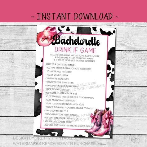 Last Rodeo Bachelorette Drink If Game, Cowgirl Bachelorette Game Printable, Nashville Bachelorette Game, Nash Bash Game, Nash Drinking Game Bachelorette Drinking Games, Drink If Game, Last Rodeo Bachelorette, Country Bachelorette, Rodeo Bachelorette, Bachelorette Game, Bachelorette Drink, Last Rodeo, Drink If