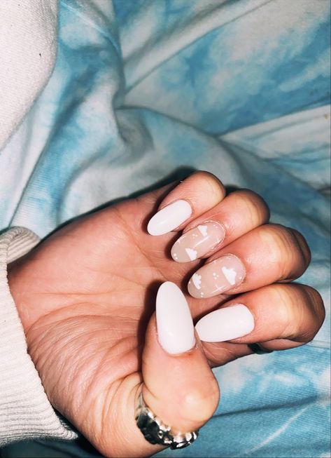 White Nails With Clouds, White Cloud Nails, Round Nails Long, Round Acrylic Nails Design, Long Nails Acrylic, Cloud Nails, Rounded Acrylic Nails, Nails Round, Acrylic Nails Nude