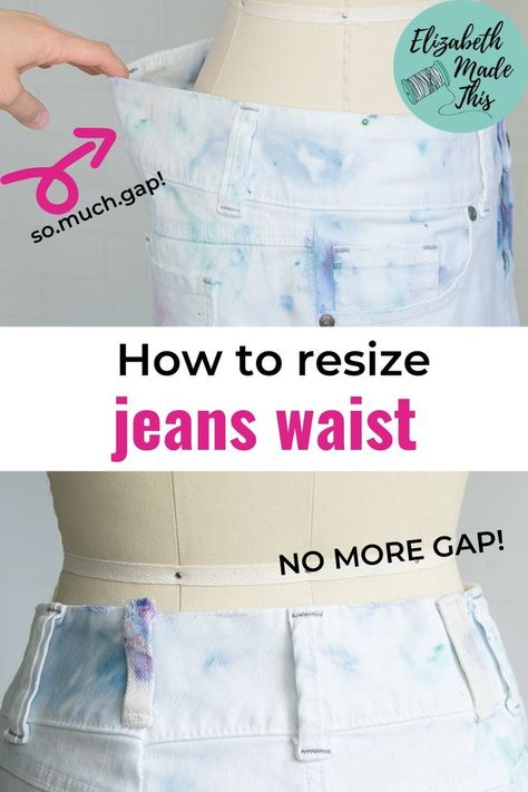 Jeans   back gap is one of the most annoying things.    I mean, it's already hard enough to find jeans that fit only to flash   the world when you sit down because the waistband is too big.  Here's how to resize jeans waist with just   a little sewing.  You'll love how your   jeans fit!  #sewingtutorial   #sewingalteration Jeans Too Big In Waist, Jeans Waist Too Big Hack, Resize Jeans, Thrift Store Fashion Diy, Clothes Repair, Altering Jeans, Annoying Things, Sewing Alterations, Simple Sewing