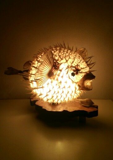 Puffer fish lamp. Puffer Fish Lamp, Manly Crafts, Tiki Christmas, Fish Lanterns, Fish Lamp, Puffer Fish, Angler Fish, Beach Shack, Princess Room