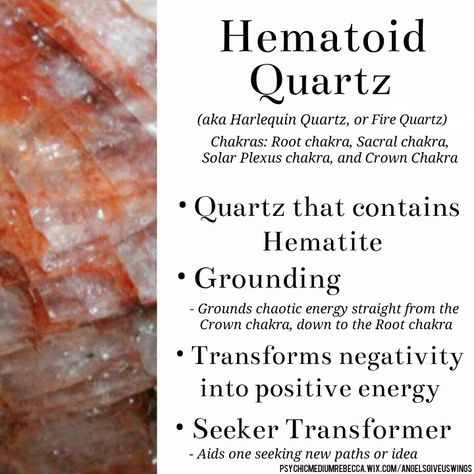 Hematoid Quartz crystal meaning Fire Quartz Crystal Meaning, Fire Quartz Meaning, Quartz Crystal Meaning, Crystal Magick, Hematoid Quartz, Fire Quartz, Red Quartz, Spiritual Crystals, Gemstone Meanings