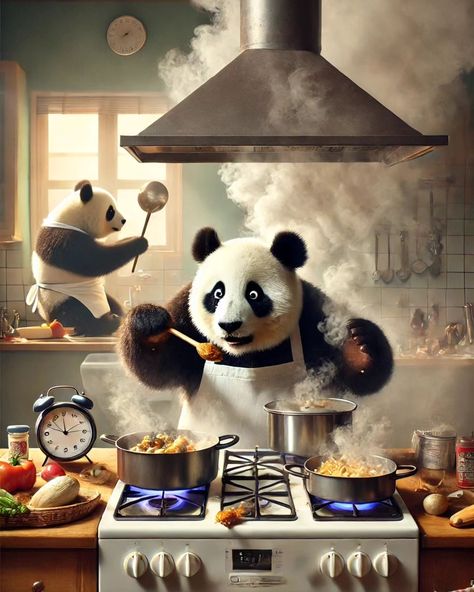 Masterchef in the making…or maybe just mastering the art of burning everything! 🐼🍳🔥 #CookingPanda #toomanypotstoolittleplants Teamwork Makes The Dream Work, Cooking Panda, Panda Express, Panda Art, Dinner Is Served, Double Trouble, Cooking Skills, The Dream, Teamwork