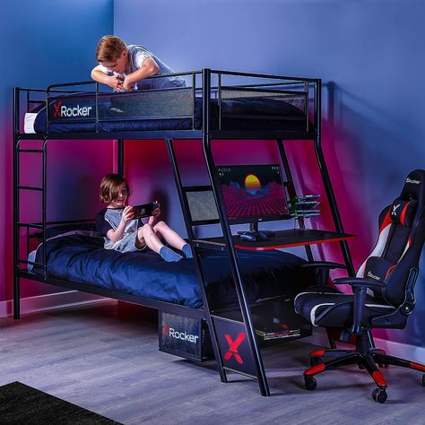 Gaming Bunk Bed, Multiple Monitor Setup, Single Bed Frames, Gaming Desk Black, Integrated Desk, Gaming Bed, Gaming Bedroom, Bunk Bed With Desk, High Sleeper