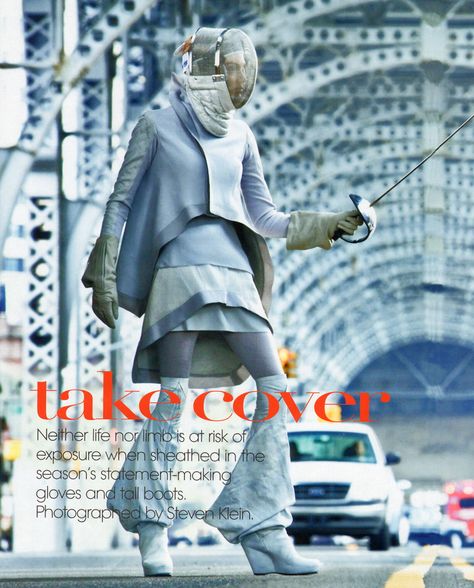 Vogue US (September 2009)  "Take Cover"  Ph: Steven Klein  Caroline Trentini & Karlie Kloss American Vogue, Fencing Sport, Sports Wear Fashion, Space Fashion, Pix Art, Olympic Sports, Tech Gear, Martial Artists, Karlie Kloss