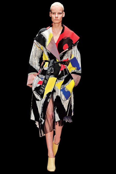 Love love this trench coat. Its so colourful and so fresh! Pop Art Fashion Runway, Pop Art Fashion Clothes, Pop Art Clothes, Pop Art Outfit, Art Fashion Clothes, Disco Dresses, Pop Art Dress, Art Uniform, Pop Art Clothing