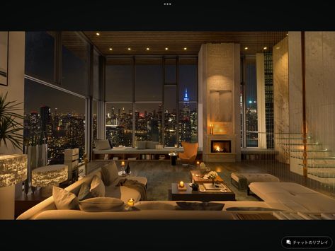 High Rise Apartment Aesthetic Living Room, Japanese Penthouse Apartment, Luxurious Studio Apartment, Rich Penthouse, Big Apartment Luxury, Big Modern Apartment, Dark Apartment Aesthetic, Rich Living Room, New York Apartment Interior