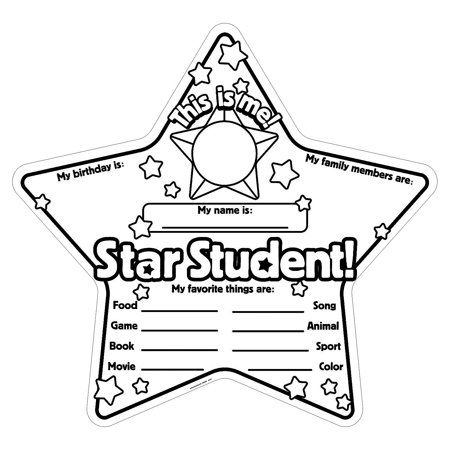 A fun classroom management tool reward good behavior in the classroom by naming a star student and have them fill out the prompts. Prompts include their favorite things their birthday and their family. Pick a different student every week and make them classroom decorations. Paper. (30 pcs per unit) 19" x 20"  OTC Color: Black. Star Student Poster, Winter Classroom Decorations, Student Posters, Star Student, Student Of The Week, Stars Classroom, Star Of The Week, Classroom Management Tool, Star Students