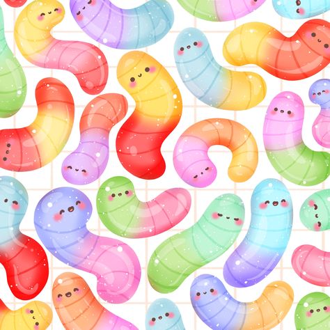 Gummy Worm Drawing, Gummy Worms Drawing, Gummy Worms Aesthetic, Kawaii Png, Gummy Worm Aesthetic, Gummy Worm Illustration, Gummy Bear Illustration, Trolli Gummy Worms Aesthetic, Worm Clipart