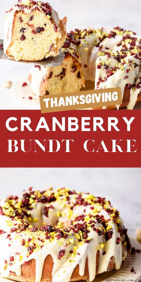 Cranberry Sour Cream Bundt Cake Dessert With Cream Cheese, Cranberry Bundt Cake, Sour Cream Bundt Cake, Christmas Breads, Cake Bundt, Cranberry Thanksgiving, Bundt Cake Recipe, Sour Cream Cake, Light Cakes