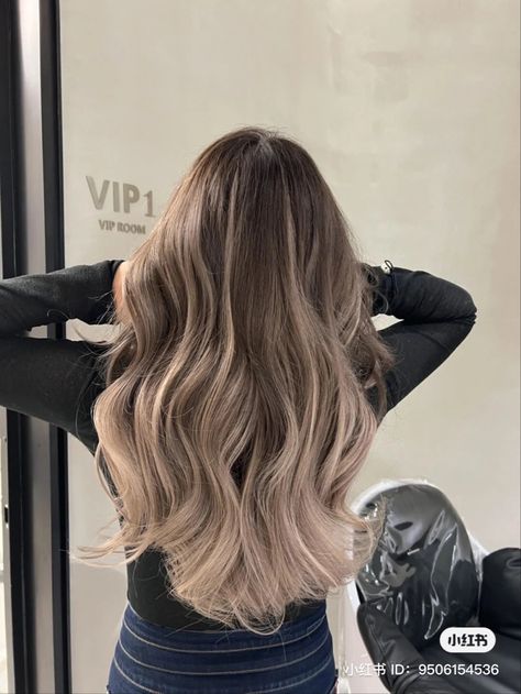 Blonde Hair On A Brunette, White Balayage On Brown Hair, Milk Tea Ombre Hair, Ash Blonde Balayage On Asian Hair, Milk Tea Blonde Balayage, Brown Hair With White Tips, Brown Ombre Hair Medium, Bronde Balayage Brunettes Dark Brown, Grey Ash Blonde Hair