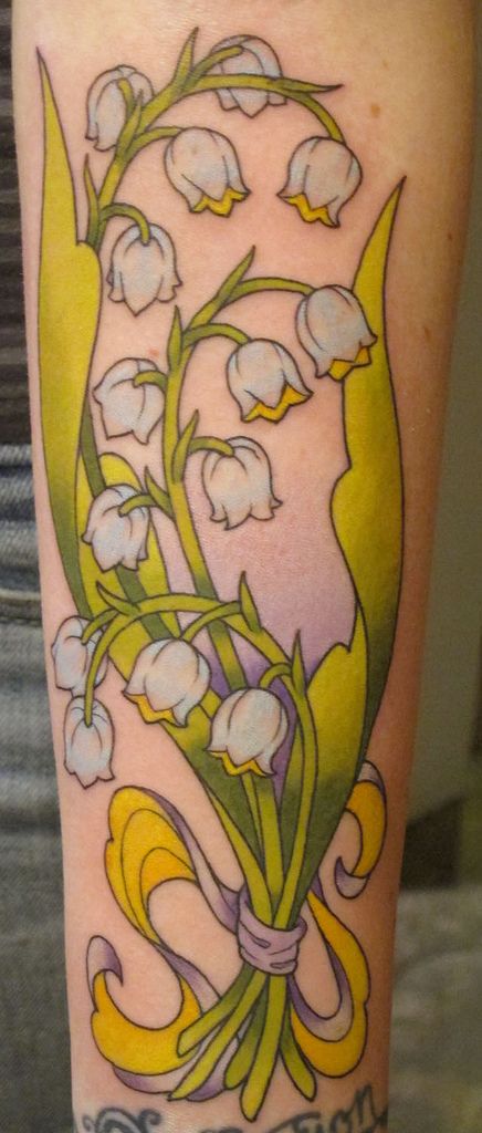 Legs Tattoos, Lily Of The Valley Tattoo, Yellow Tattoo, Valley Tattoo, Lily Of The Valley Flowers, Valley Flowers, Human Canvas, 1 Tattoo, Skin Art